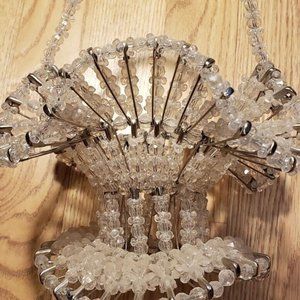 Vintage Mid Century Safety Pin Art Basket  Clear Beads  Decor  Handmade